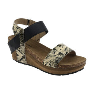 Womens Snake Print Low Wedge Sandals Heels